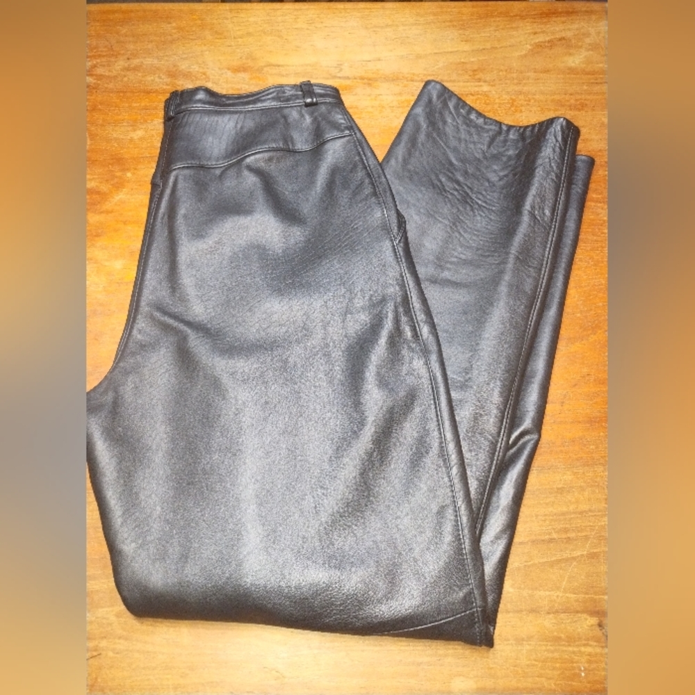 Black Genuine Leather Pants, Old Mill High Quality 15-Inch Waist 32-Inch Inseam - Picture 10 of 16